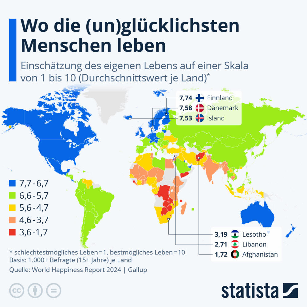 Infografik: Wie zufrieden sind die Menschen mit ihrem Leben? | Statista